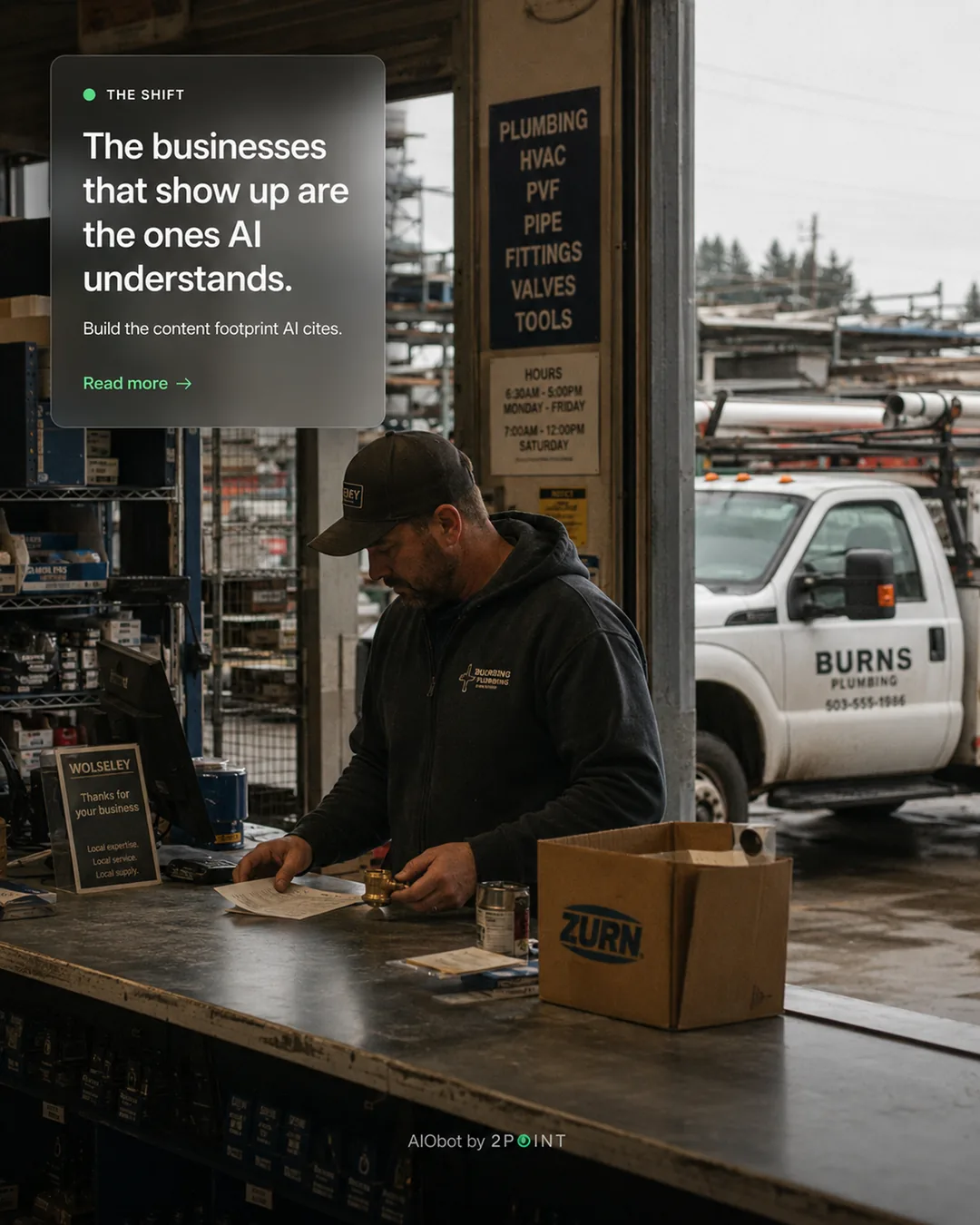 AIObot ad about businesses that show up being the ones AI understands