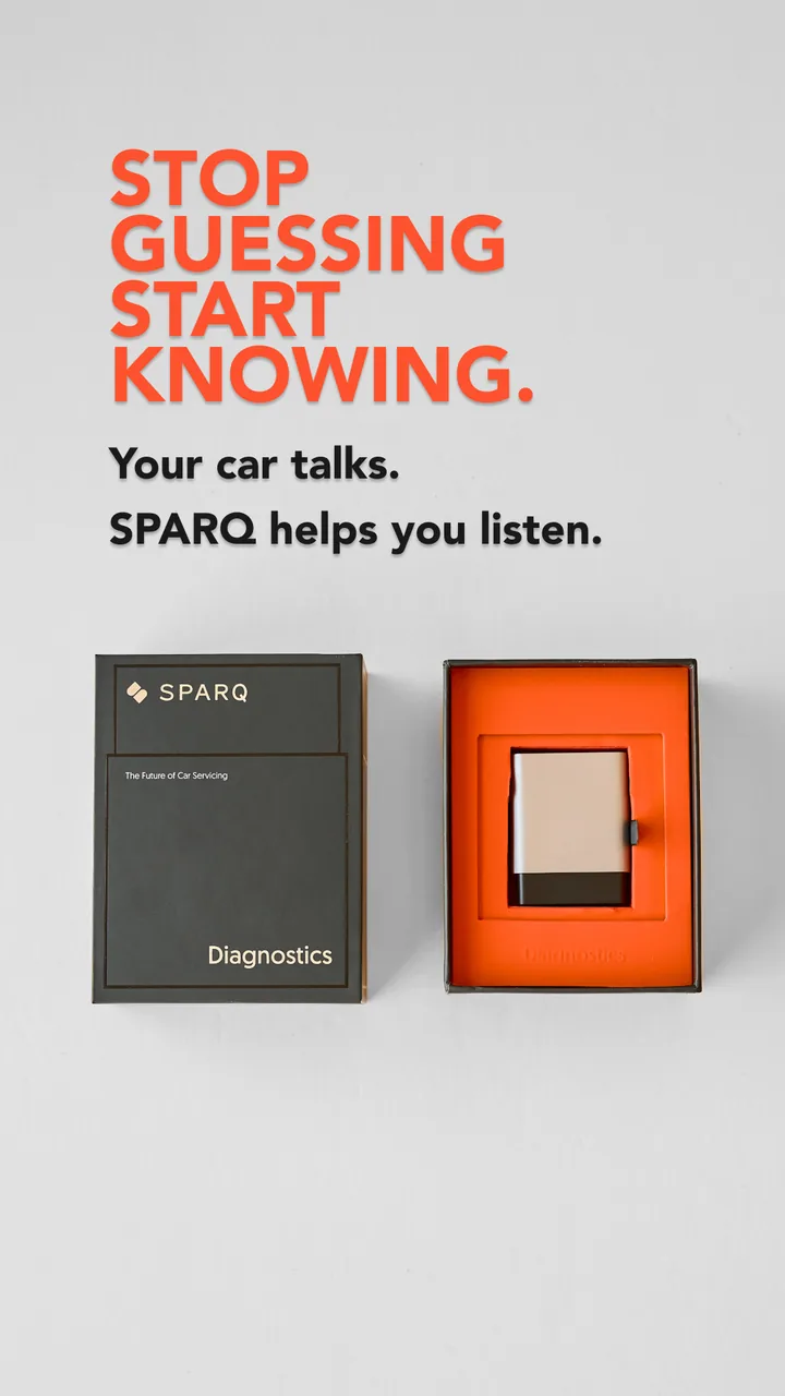 Sparq diagnostics device in its box under the stop guessing start knowing headline