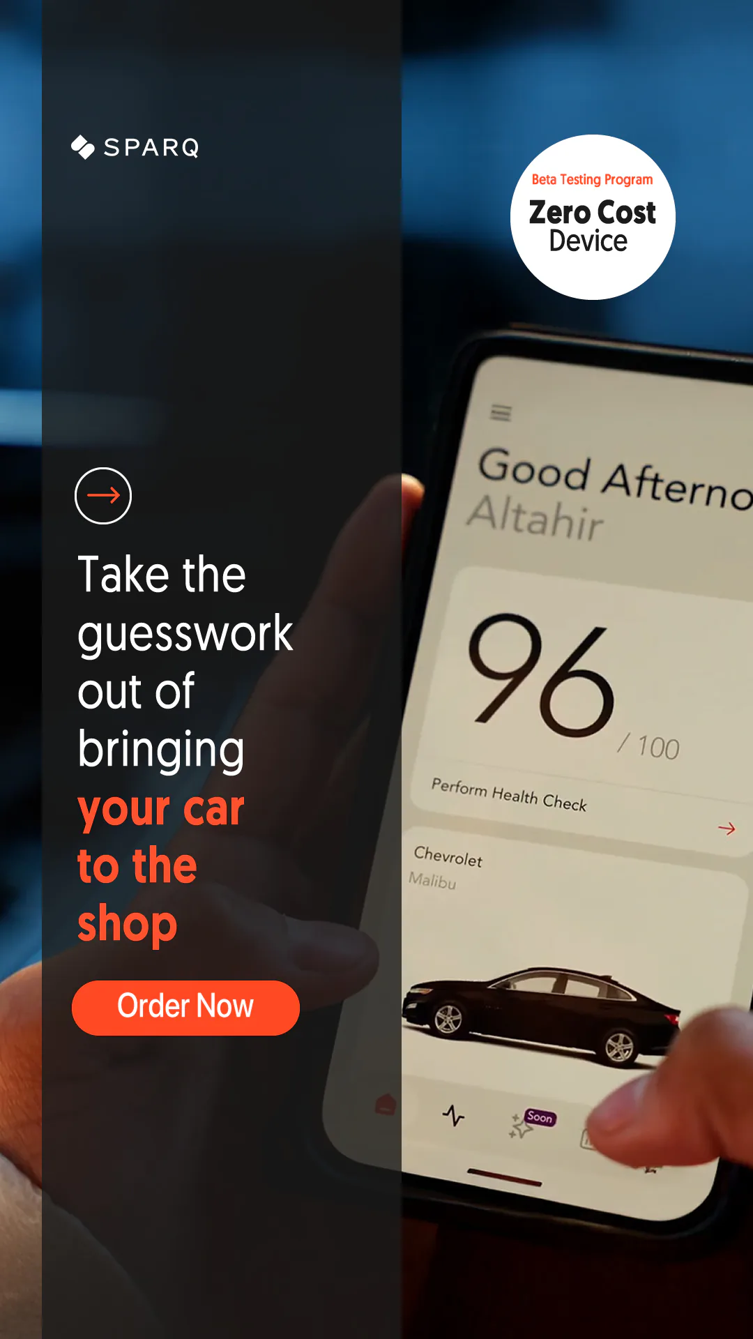 Sparq beta testing ad offering a zero-cost vehicle diagnostic device