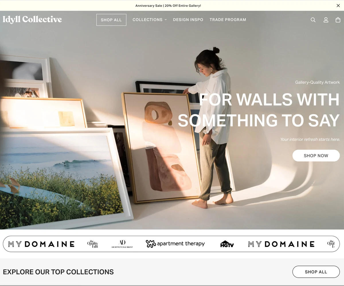 Archived desktop view of the Idyll Collective ecommerce homepage